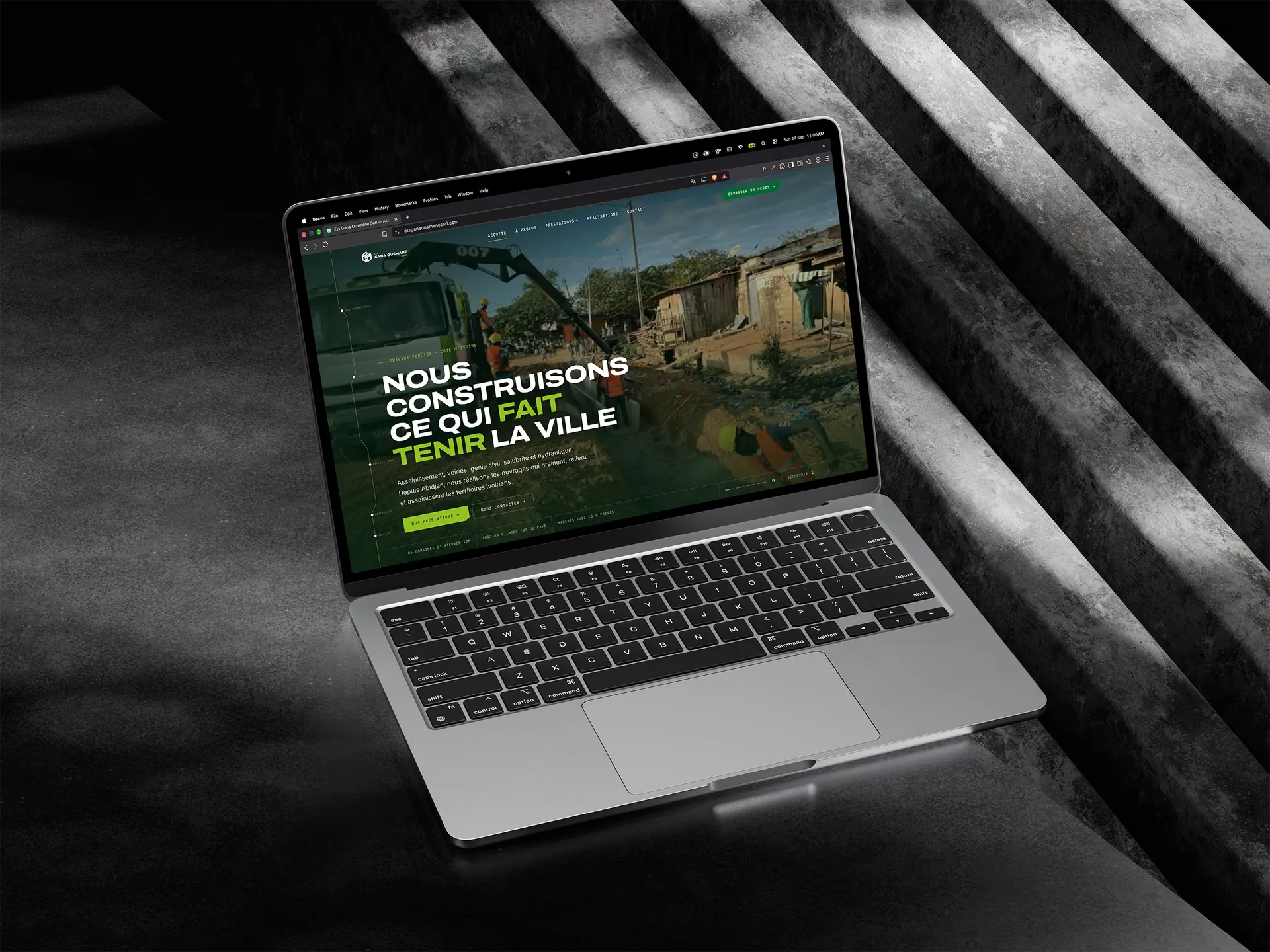 Site de travaux publics Ets Gana Ousmane SARL affiché sur un ordinateur portable