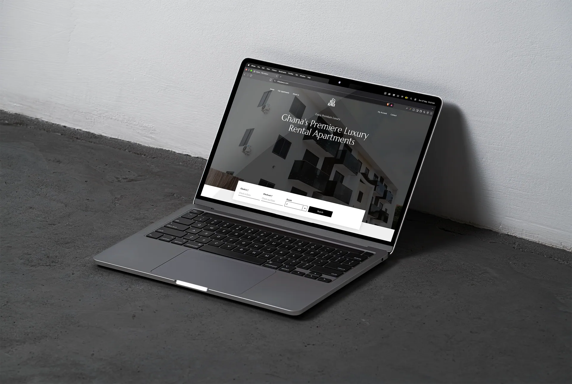 Villa Alpaca luxury apartment booking website displayed on a laptop